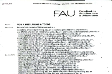 Un correo a distintas facultades de la UNLP amenazando con una "masacre"