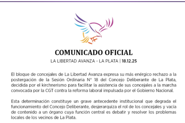 La Libertad Avanza apuntó contra la postergación de la sesiónen La Plata
